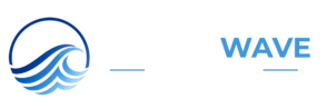 Steady Wave Marketing logo with blue wave icon and white and blue wordmark
